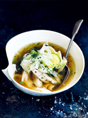 rooster and vegetable noodle soup