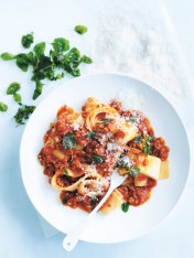 rooster bolognese with crispy oregano