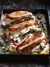 rooster breasts stuffed with silverbeet, stracchino and pancetta