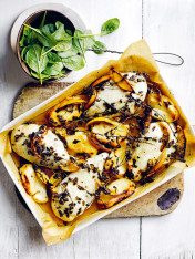 chicken with burnt lemons and haloumi
