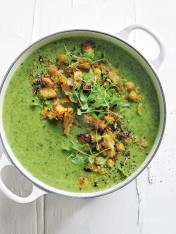 chickpea and broccoli soup with pecorino croutons