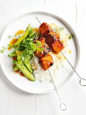 chilli and lime pork skewers with buttered ginger rice
