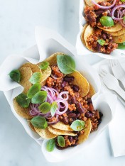spicy chorizo and bean nachos
