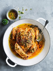green tabasco and coriander butter roasted chicken