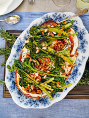 grilled broccolini with whipped tahini and smoky paprika oil