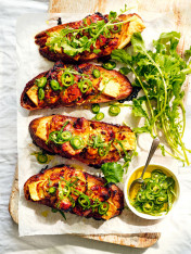 Harissa chicken and feta baked garlic bread