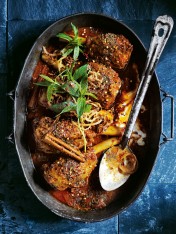indian-style slow-cooked lamb shanks with crispy onions