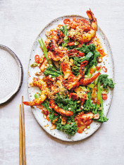 kimchi prawn and kale stir-fry