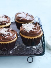 lamington cupcakes with chocolate ganache icing