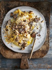 lentil and rye ‘meatballs’ with pappardelle and hazelnuts