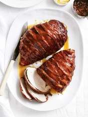 maple and prosciutto wrapped brined turkey breasts with herb butter