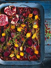 pomegranate and spiced-roasted mixed beetroots