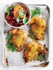 mozzarella and basil-stuffed chicken with summer slaw