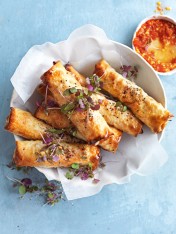 oven-baked barbecue pork and cabbage spring rolls
