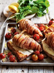 pancetta-wrapped chicken with stracchino cheese toasts