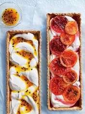 passionfruit and blood orange ricotta tarts
