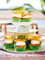 passionfruit cloud cupcakes with pineapple flowers