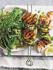 pesto salmon skewers with inexperienced couscous salad  Lobster Salad With Tarragon Dressing pesto salmon skewers with green couscous salad