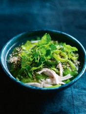 poached chicken, celery and leek soup