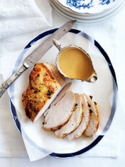 poached turkey breast with lemon and thyme gravy