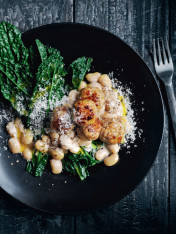 pork and fennel meatballs with white beans and cavolo nero