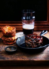 prosciutto-wrapped eye fillet steaks  with ale jus and horseradish yorkshire puddings