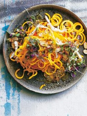 pumpkin and orange salad with almond poached chicken