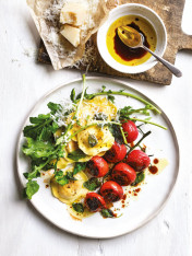 pumpkin & roasted onion ravioli with blistered tomatoes