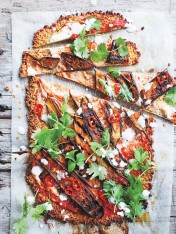 quinoa pizza with grilled harissa eggplant and labne