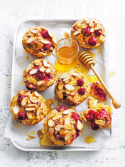 raspberry, almond and pear muffins