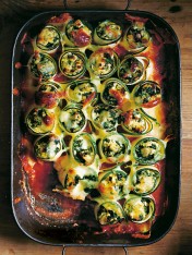ricotta, kale and oregano zucchini rolls