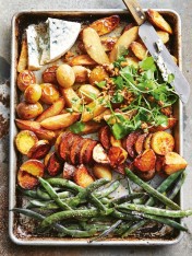roasted mixed potato salad with beans watercress and blue cheese