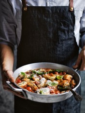 roasted kale and cheese gnocchi with chilli tomato sauce