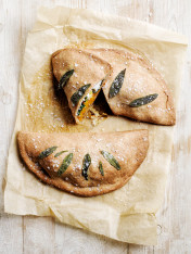 roasted pumpkin, sage and goat’s cheese calzones