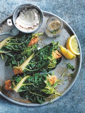 salmon and silverbeet wraps with labne