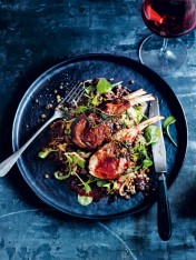 seared quince-glazed lamb with heat lentil salad