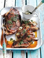 slow-cooked lamb ribs with mint and malt vinegar relish