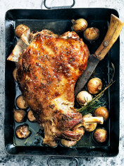 unhurried-cooked lamb with garlic and rosemary