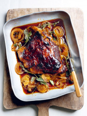 slow-cooked pomegranate-glazed lamb shoulder