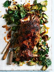 dead-roasted lamb shoulder with brussels sprouts and crispy kale