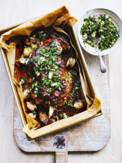 dull-cooked lamb with feta and parsley gremolata