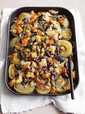slow-roasted onion tray stuffing with olives, sage and oregano