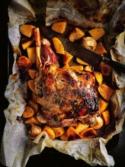 dull-roasted oregano lamb and  potatoes in parchment