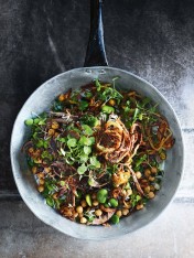 slow-roasted sumac lamb salad with rice, broad beans and burnt onion
