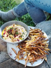 baba ghanoush with hand-slash support potato chips