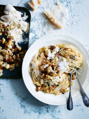 spaghetti with cauliflower, burrata and thyme