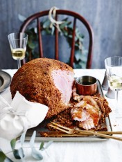 spiced sugar and pecan-crusted ham with whiskey glaze