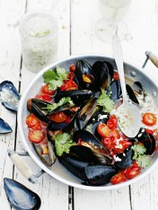 spicy tomato mussels with coconut sambal