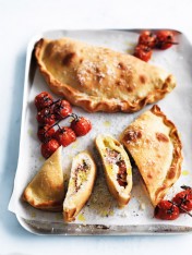 spicy salami, ricotta and olive calzone