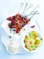 sticky korean pork with apple and cucumber pickle